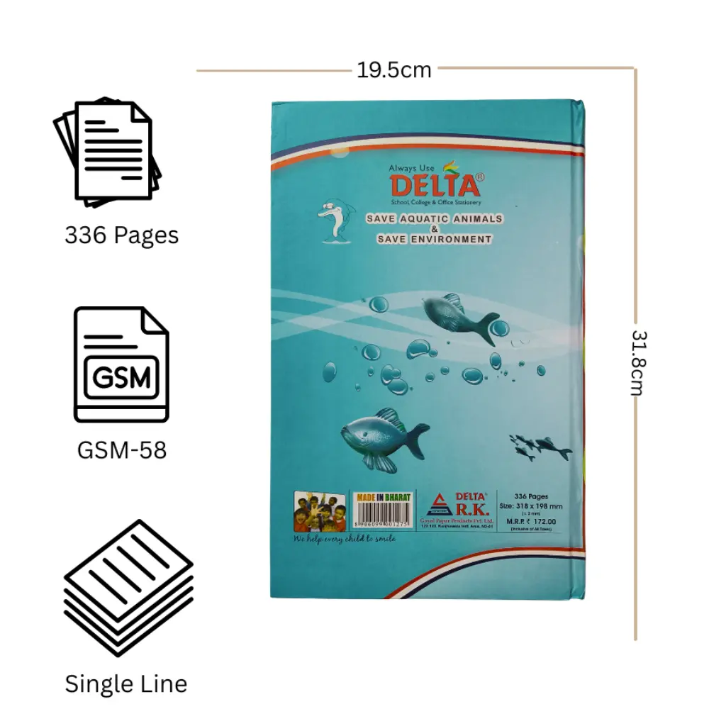 Big Size Long Notebook - Hard Cover - 336 Ruled Pages - 19.5cm x 31.8cm - GSM 70 (2).webp