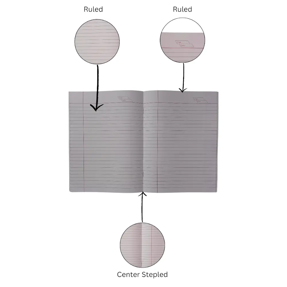 Single Line Notebook - Soft Cover - 100 Ruled Pages - A5 Size - 17.5cm x 24 cm Approx - Pack of 6 Note Books - GSM 58 (3).webp