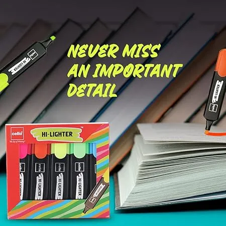 Cello Hi-Lighter (Pack of 5, Vivid Colors) (2).webp