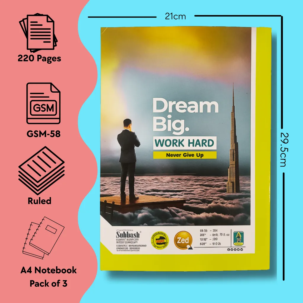 pack of 3 notebooks a4 220 ruled pages soft cover