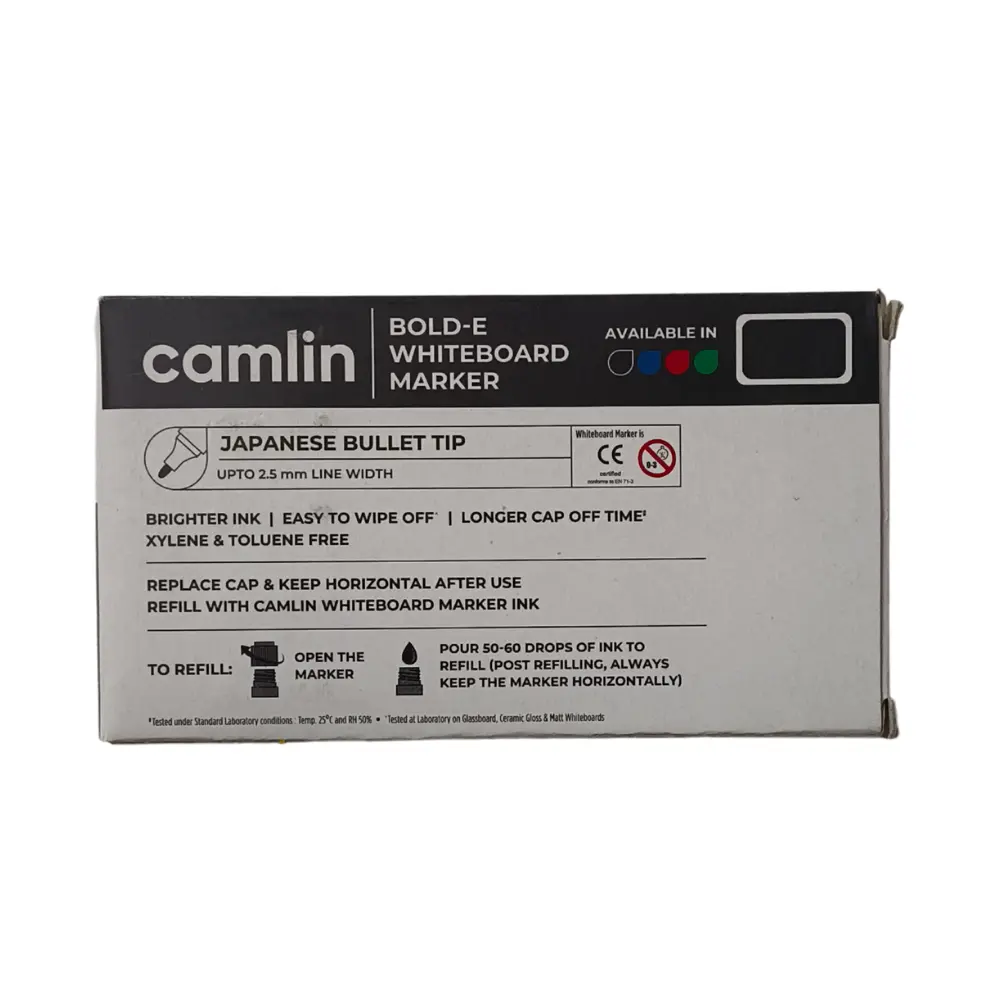 Camlin Bold-E Black Whiteboard Markers – Pack of 10.webp