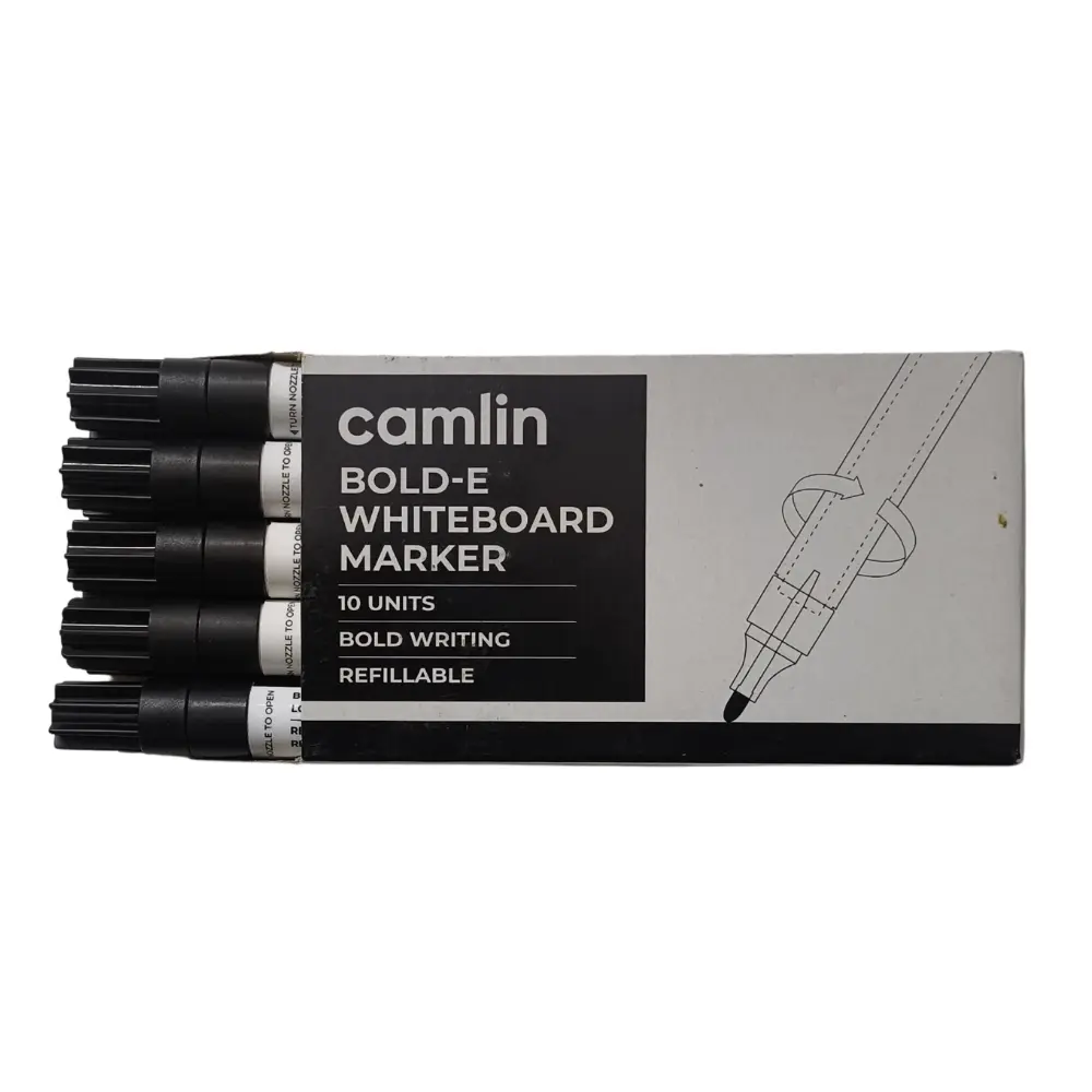 Camlin Bold-E Black Whiteboard Markers – Pack of 10 (3).webp