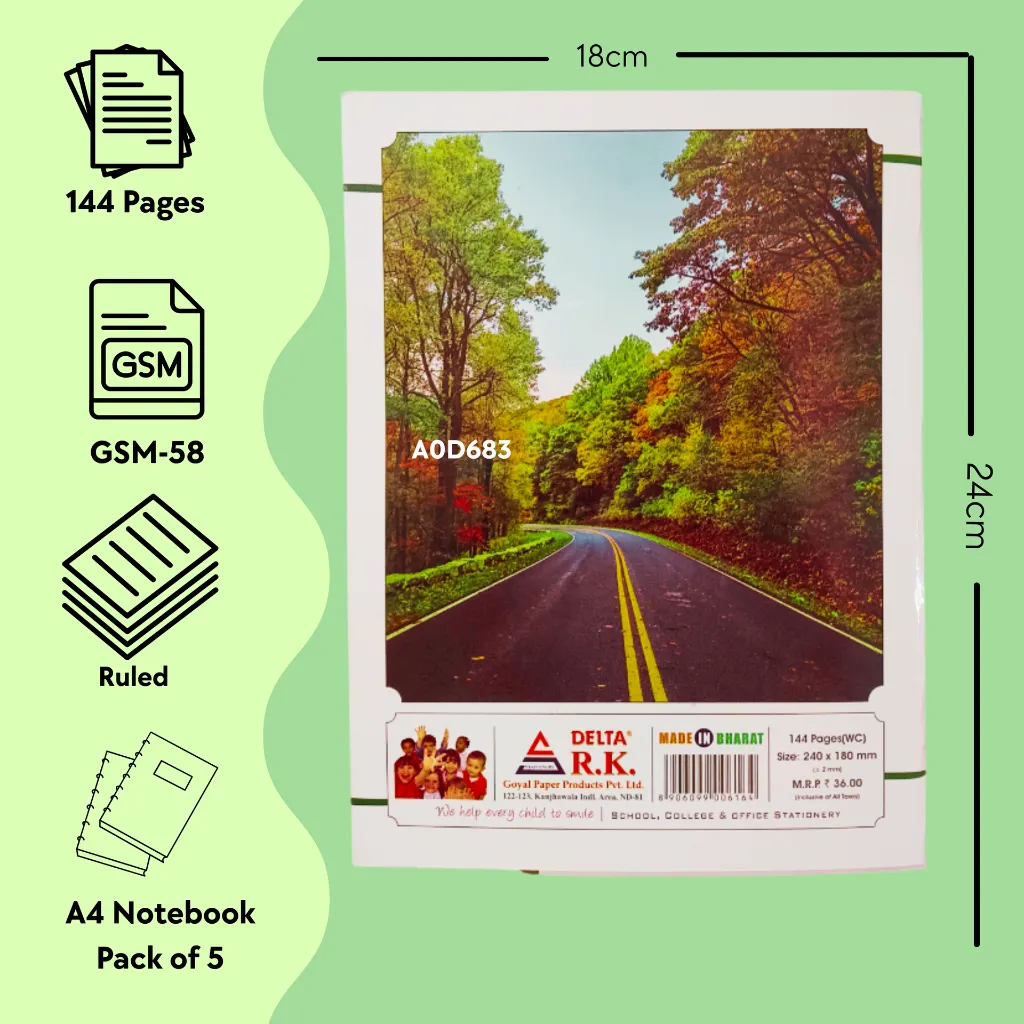 notebook combo pack a5 single line 144 pages pack of 5