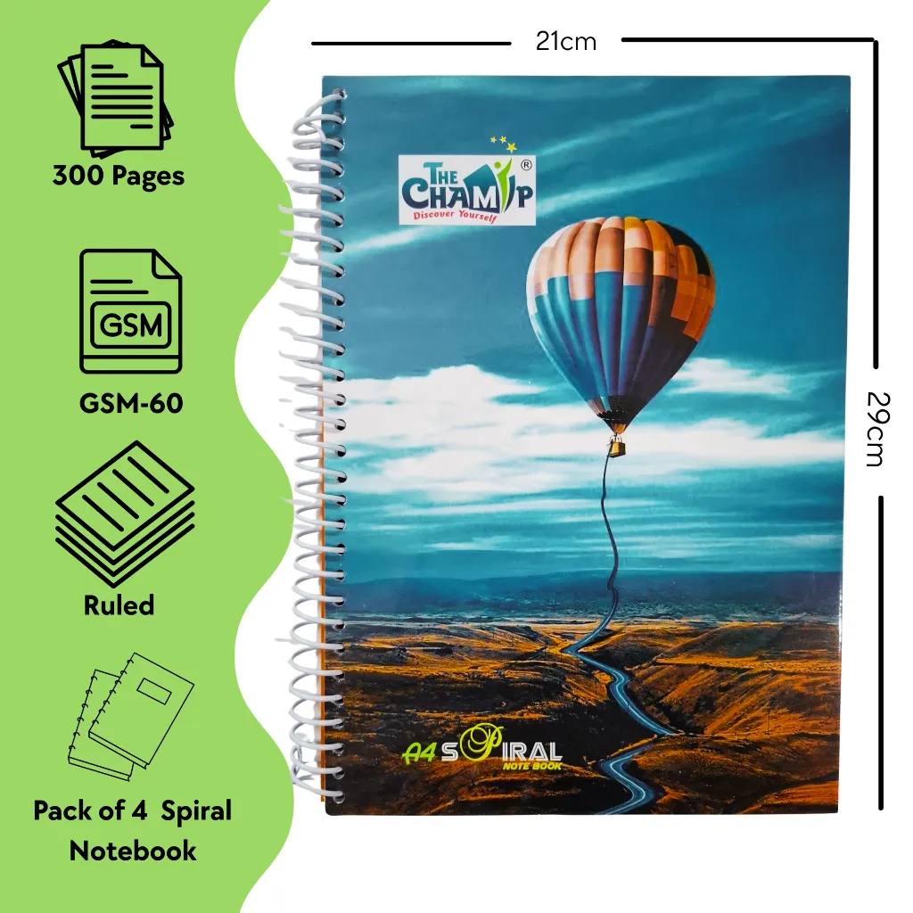 A4 Spiral Notebook - 300Pg - Pck 4 (2).webp