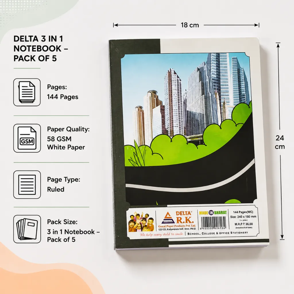 Delta 3-in-1 A5 Notebooks 144 Ruled Pages-4.webp