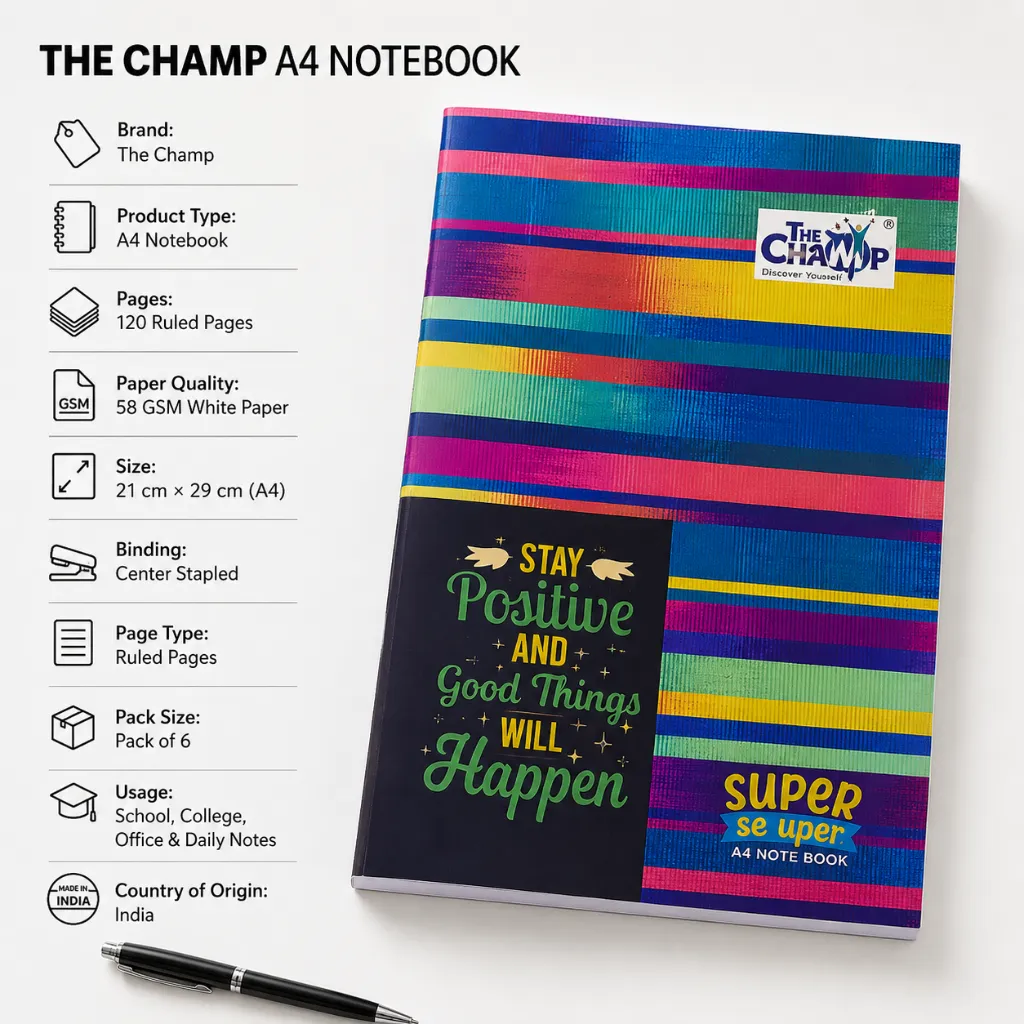 The Champ A4 Notebooks - Pack of 6 - 120 Pages-4.webp