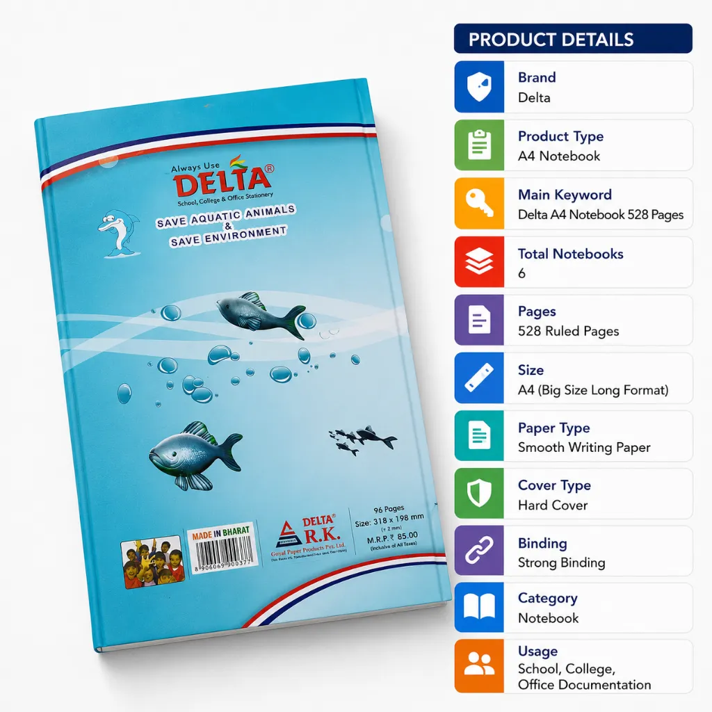 Big Size Long A4 Notebook – Hard Cover Pack of 6 – 528 Ruled Pages-3.webp