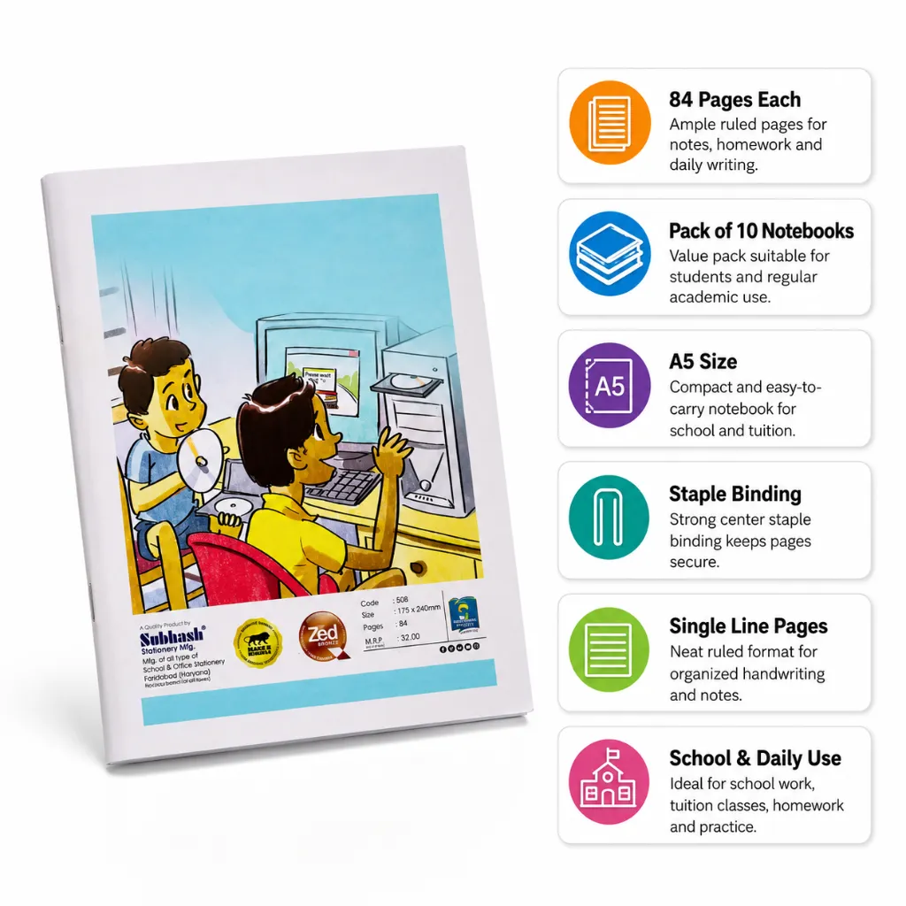 Champ A5 Single Line Notebook – Pack of 10 – 84 Ruled Pages-3.webp