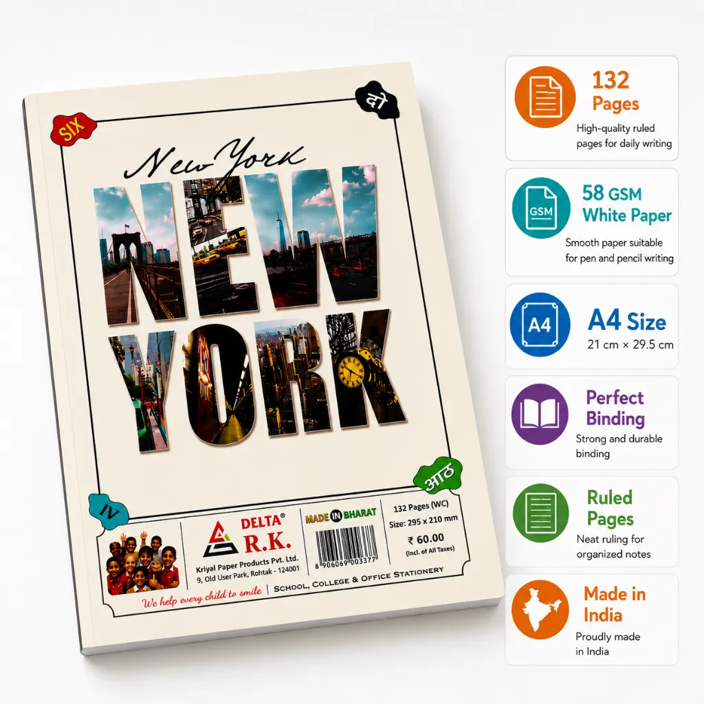 Delta A4 Notebook – Pack of 6 – 132 Ruled Pages-4.webp