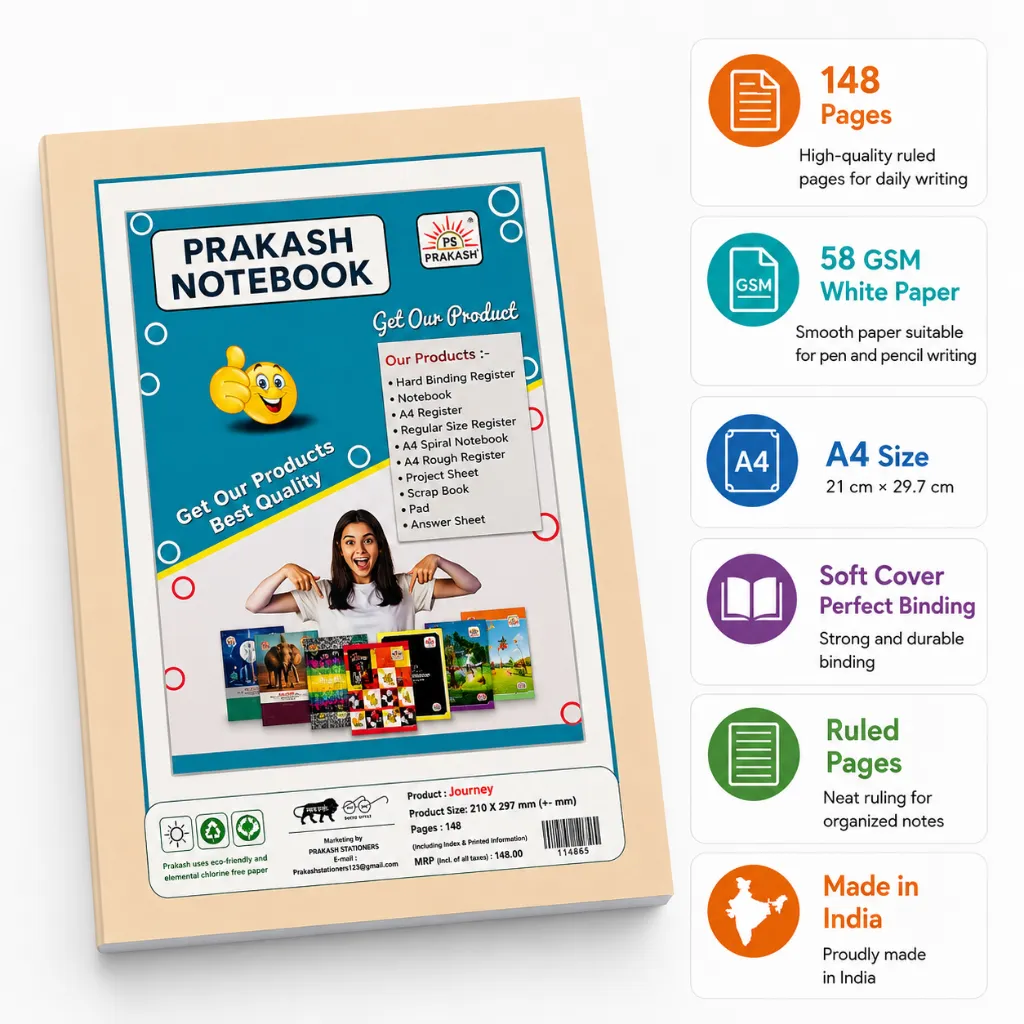 Prakash A4 Notebook Pack of 6 – 148 Ruled Pages-3.webp