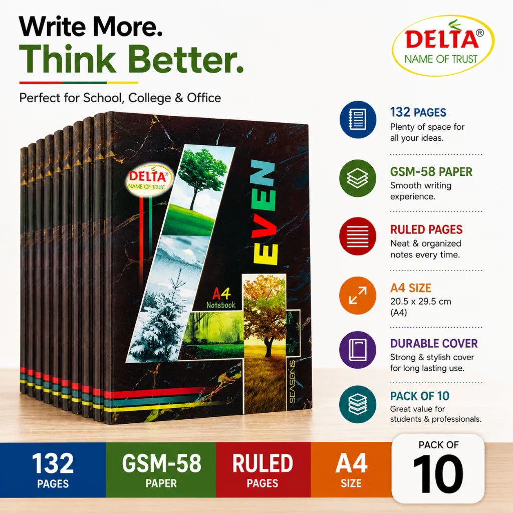 Delta A4 Notebook Pack of 10 – 132 Ruled Pages (3).webp