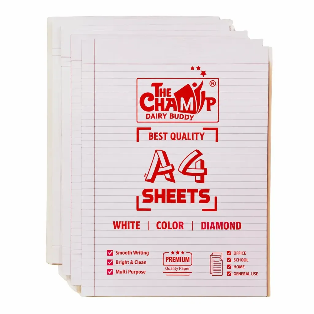 [SGS665] The Champ A4 Double Side Ruled Sheets – 210 GSM – 100 Sheets Pack for Writing & Office Use