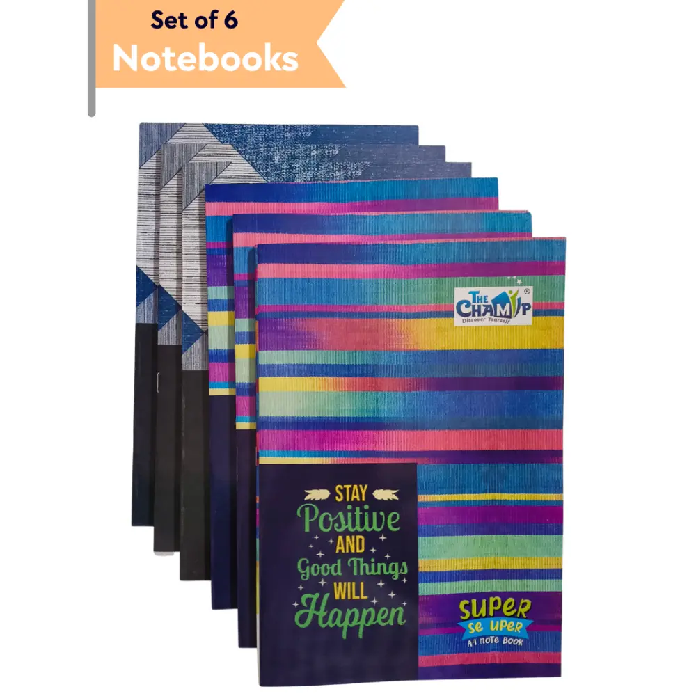 [SGS661]  The Champ A4 Notebooks - Pack of 6 - 120 Pages Each - Soft Cover