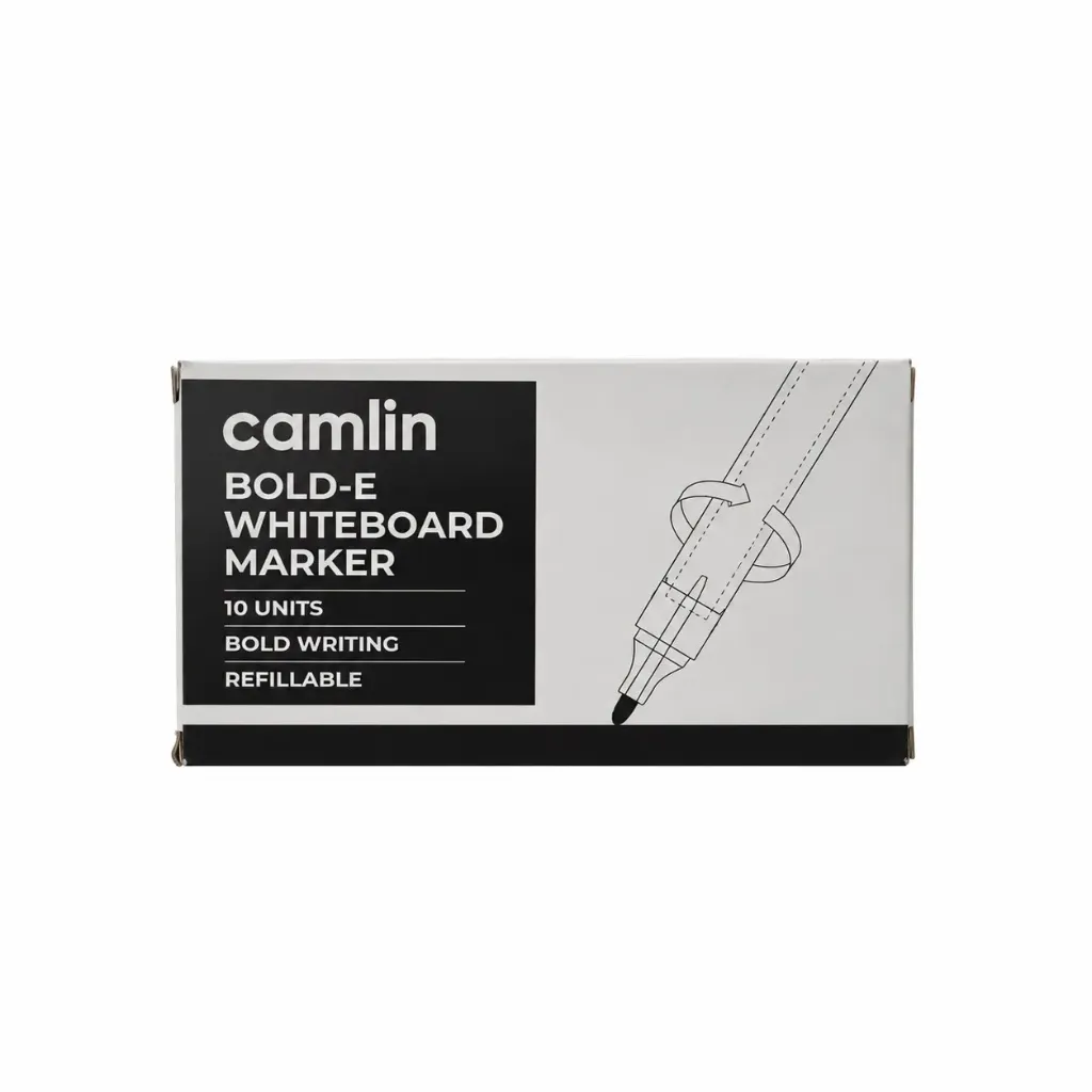 [GS147B] Camlin Bold-E Black Whiteboard Markers – Pack of 10 – Smooth Dry-Erase Writing