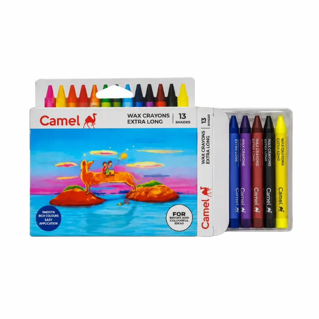 Camel Wax Crayons Extra Long – 13 Shades Multicolor for Kids Coloring