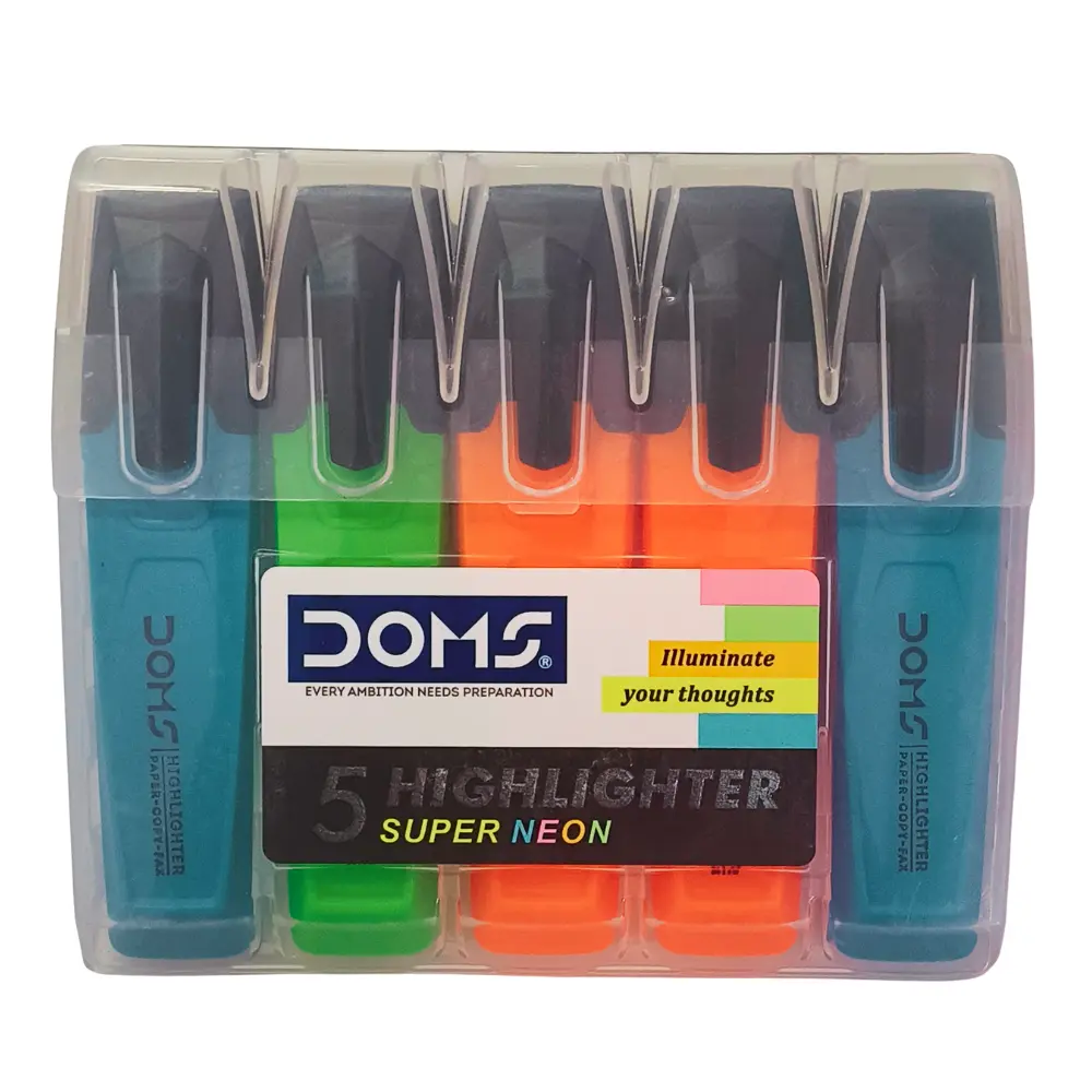 [GS848] Doms Super Neon Highliter Set Of 5 – Chisel Tip Marker Pens