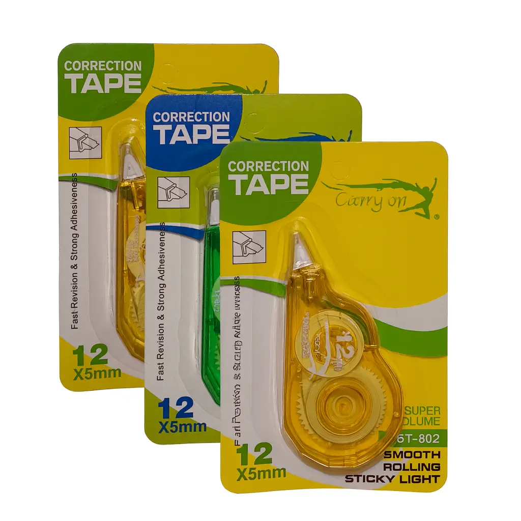 Multipurpose Correction Tape - Pack of 3 - 12 Meter White Strip Error Correction Tape with Front Cap for Office, School, Project, Assignments