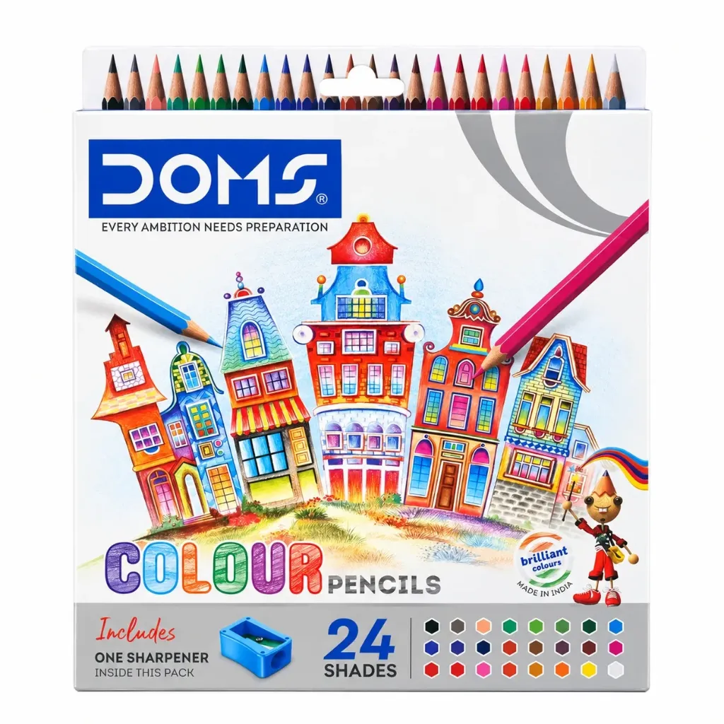 [GS139] DOMS Color Pencils Set of 24 Shades – Soft Lead Drawing & Coloring Pencils with Sharpener