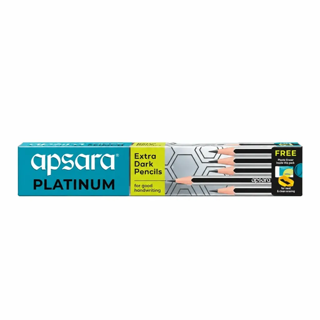 Apsara Platinum Pencils Pack of 10 with Free Sharpener & Eraser – Extra Dark Lead