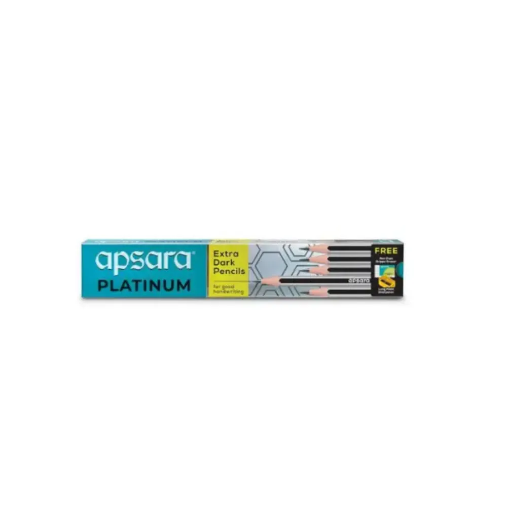 Apsara Platinum Pencils Pack of 10 with Free Sharpener & Eraser – Extra Dark Lead