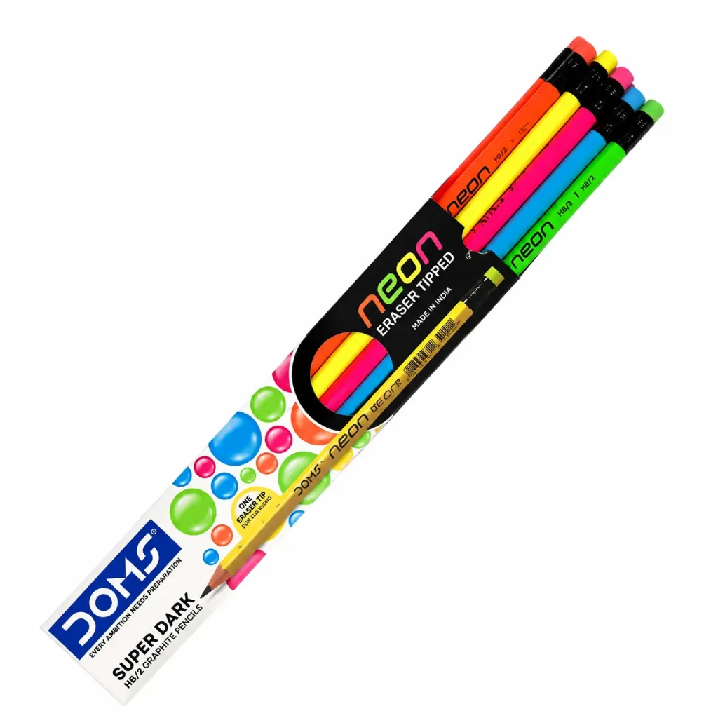 [GS113] DOMS Neon Pencils – Smooth Graphite Lead Writing & Drawing Pencils