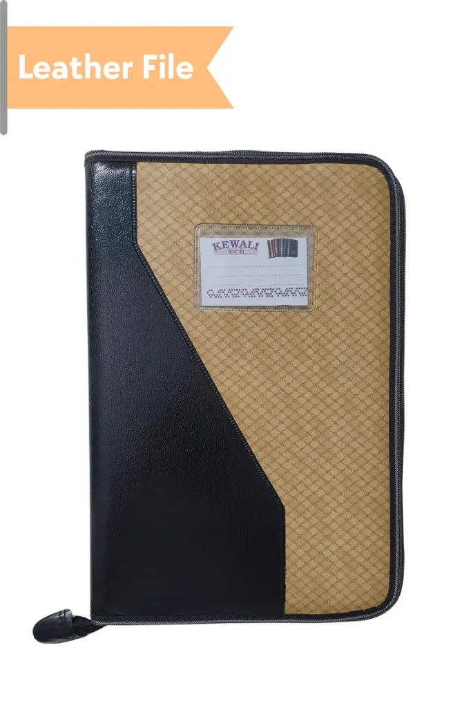A4 Faux Leather Executive File Folder with Zip – Waterproof Document Organizer for Certificates & Office Files