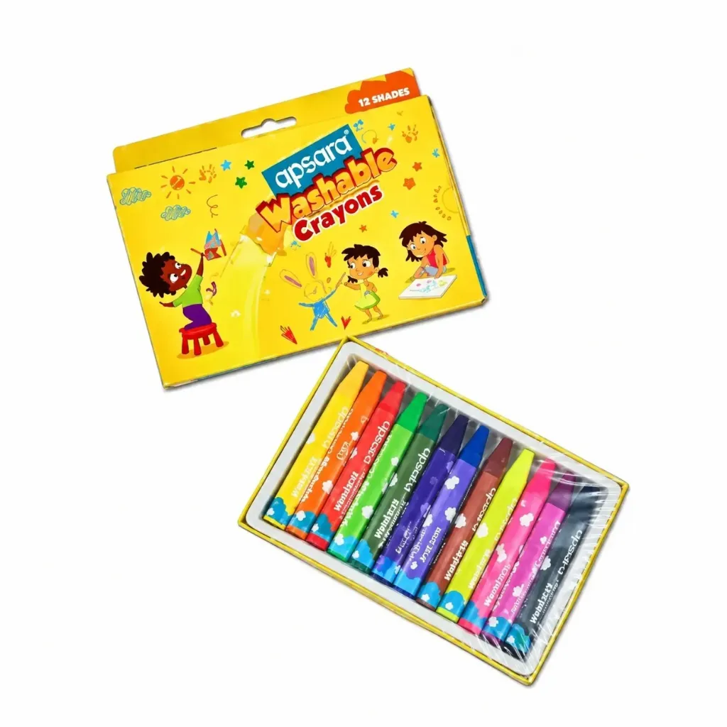 [GS187] Apsara 12 Washable Crayons – Triangular Grip Non-Toxic Colors for Kids