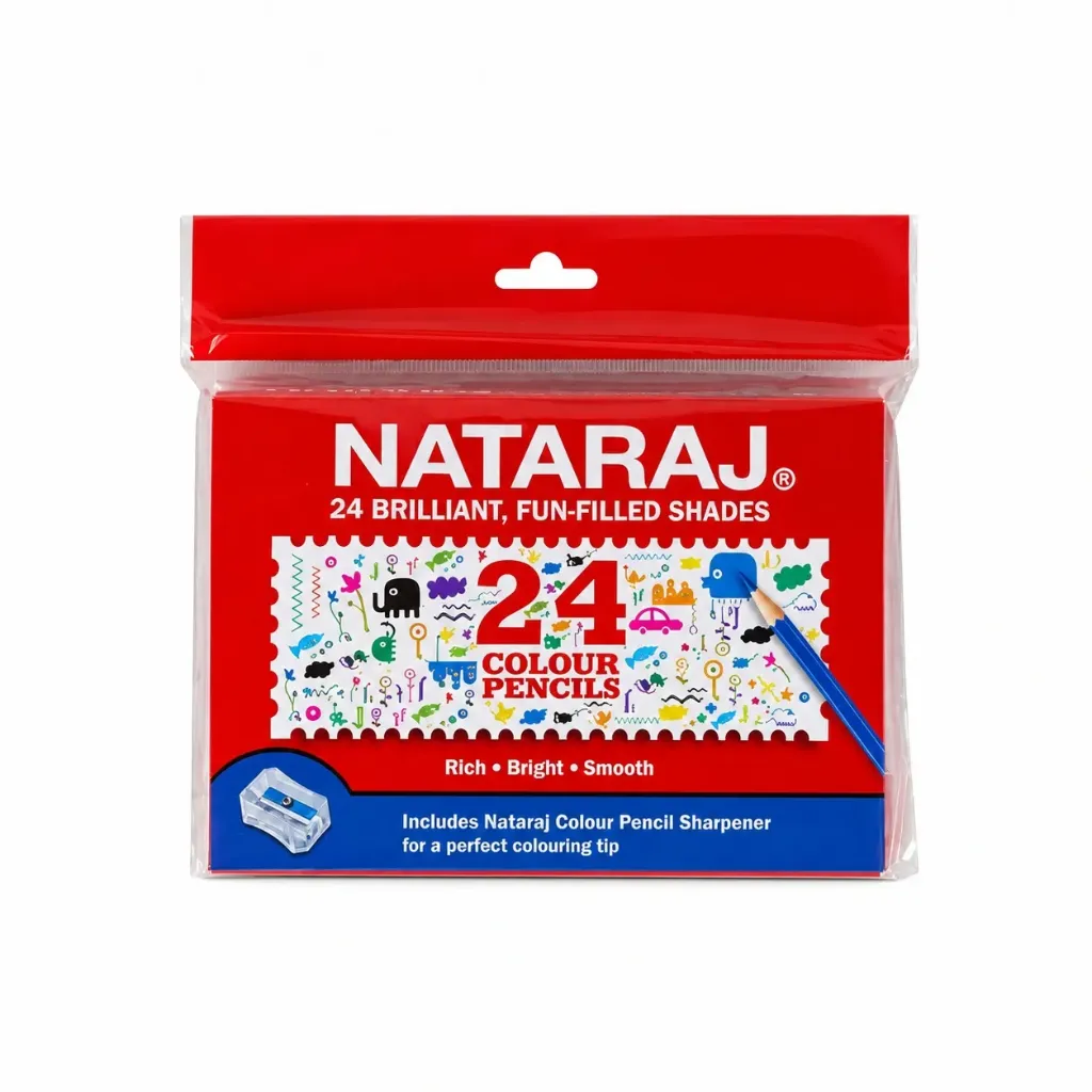 [GS196] Nataraj Colour Pencils 24 Shades – Full Size Multicolour Hexagonal Grip Pencils