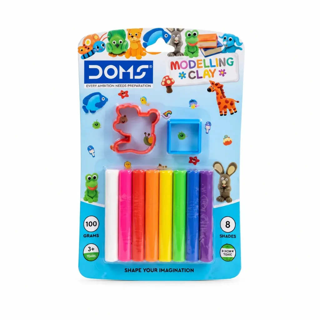 DOMS Modelling Clay 8 Shades – Soft Non-Toxic Clay Set for Kids Creative Activities