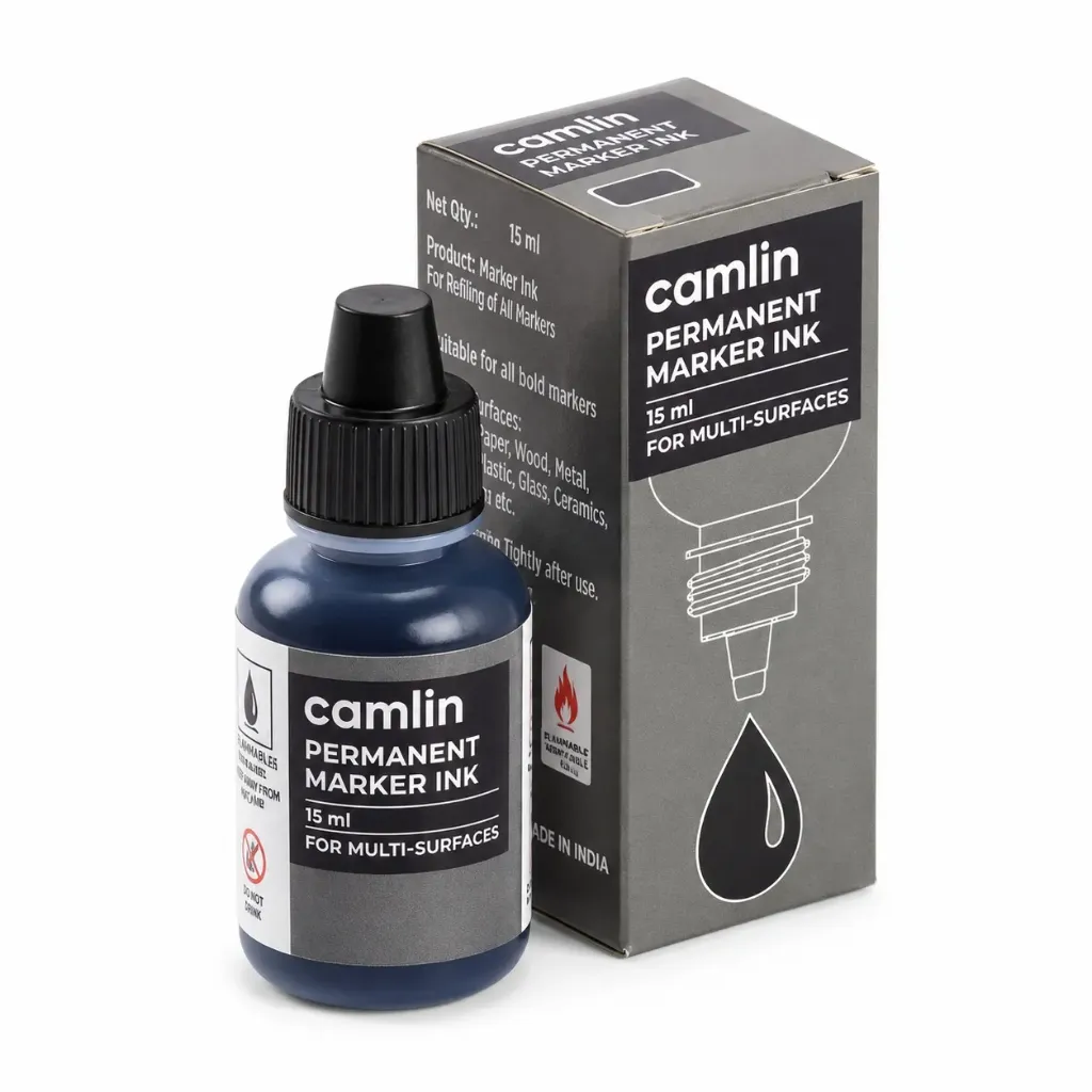 Camlin Permanent Marker Ink 15ml Black | Refill Ink for Permanent Markers, Office & Industrial Use