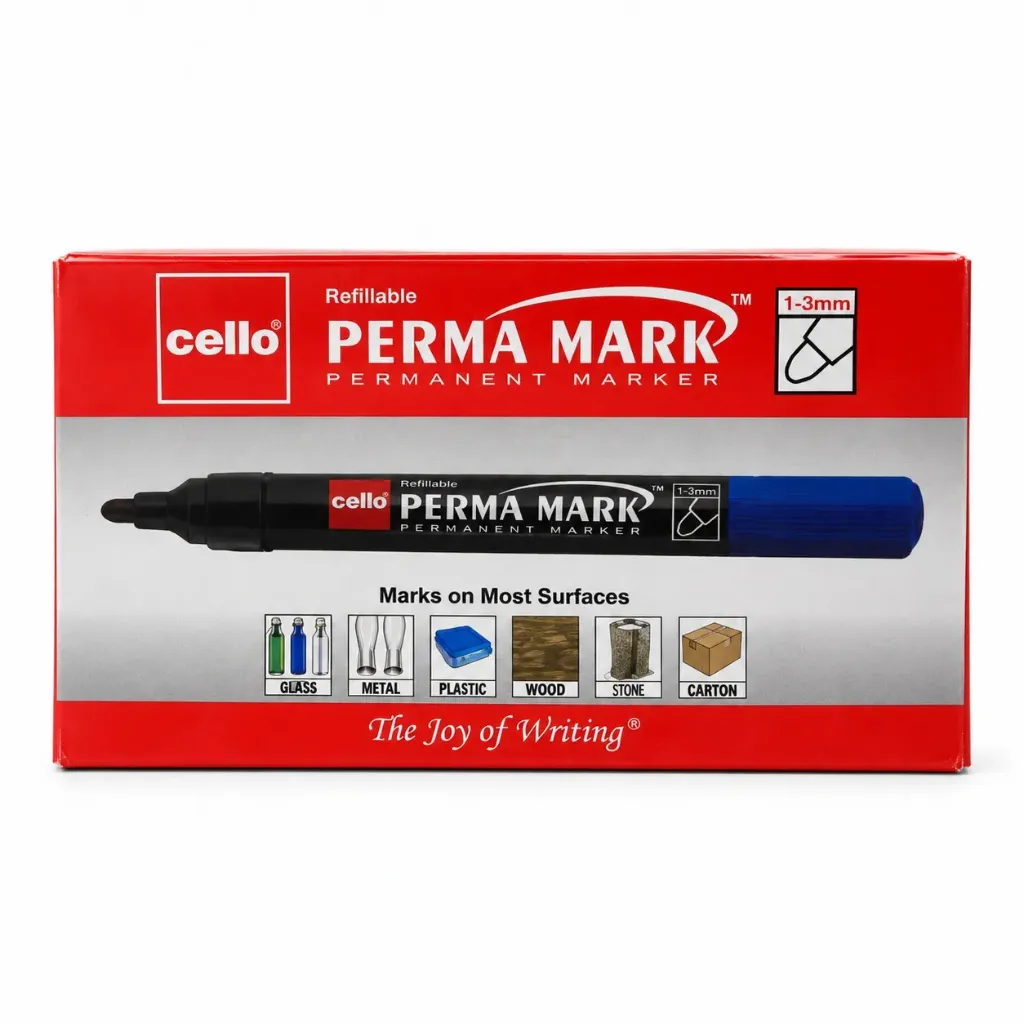 Cello Blue Permanent Marker – Pack of 10 Perma Mark Quick-Dry Multi-Surface Marker