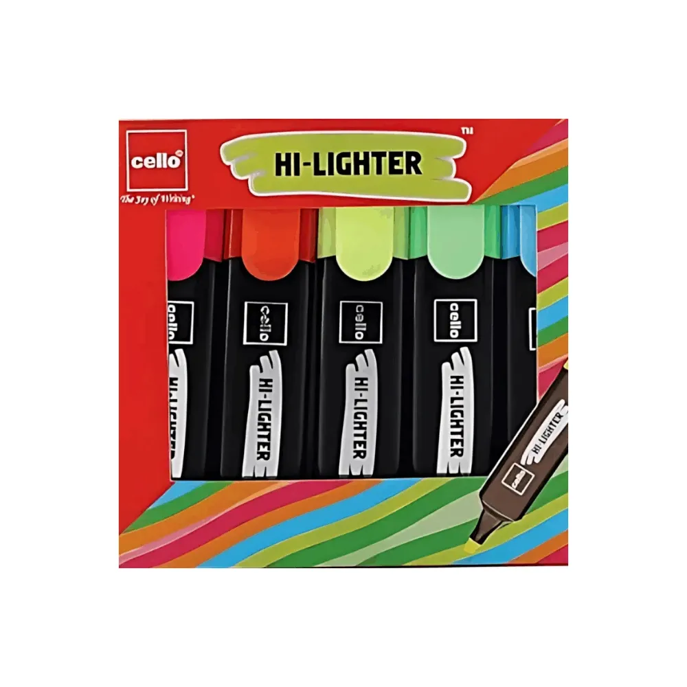 [GS107] Cello Hi-Lighter (Pack of 5, Vivid Colors) 