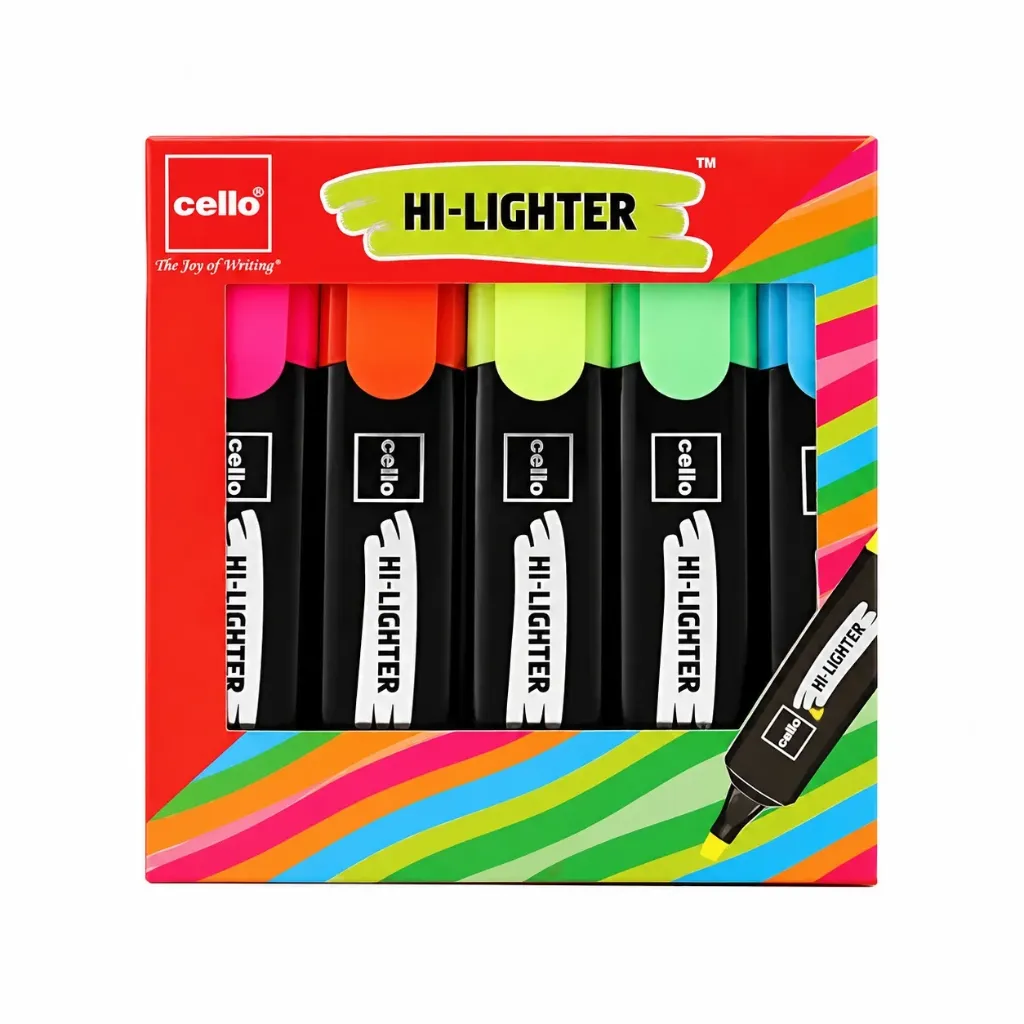 [GS107] Cello Hi-Lighter (Pack of 5, Vivid Colors) 