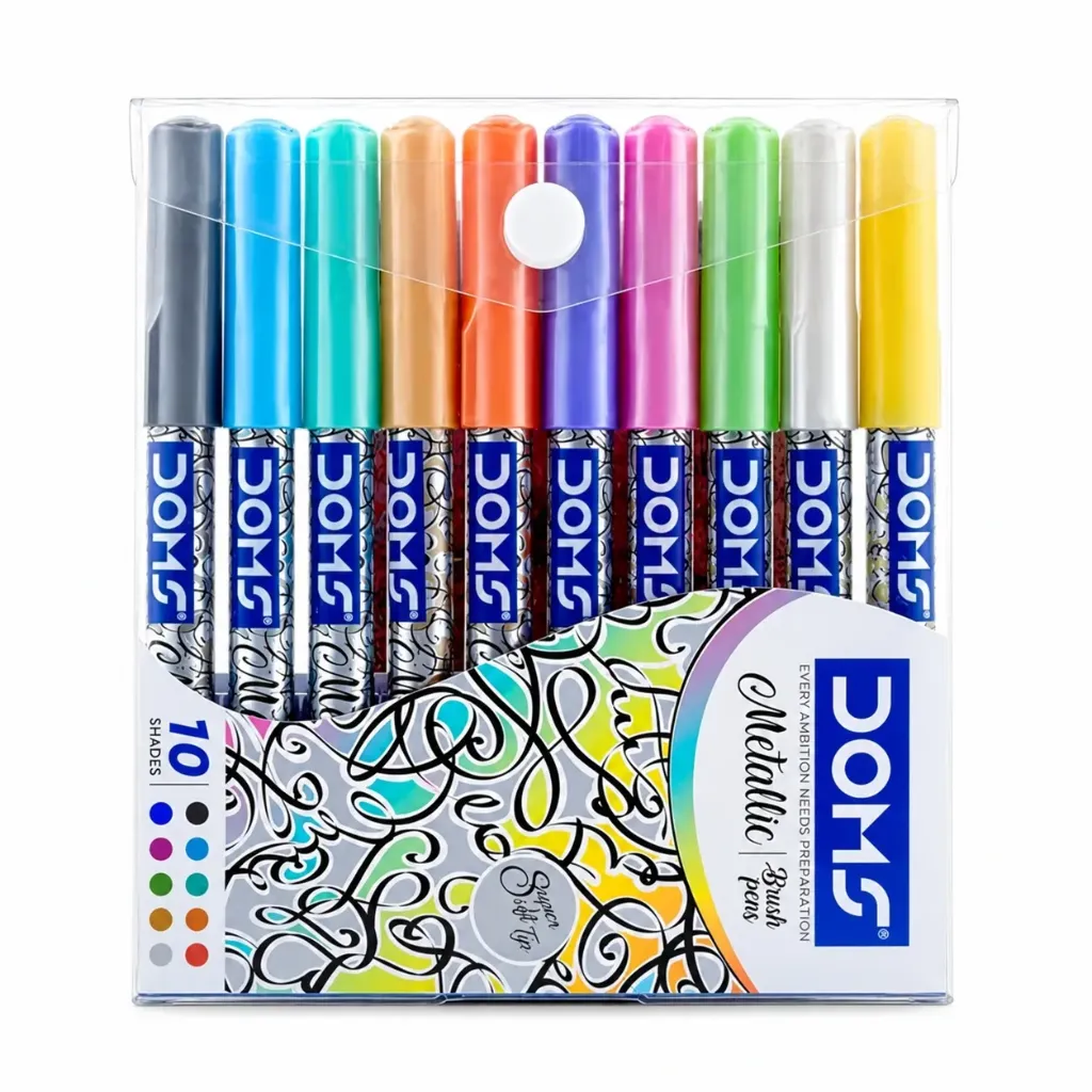 DOMS Brush Pens Metallic – Pack of 10 Shades Super Soft