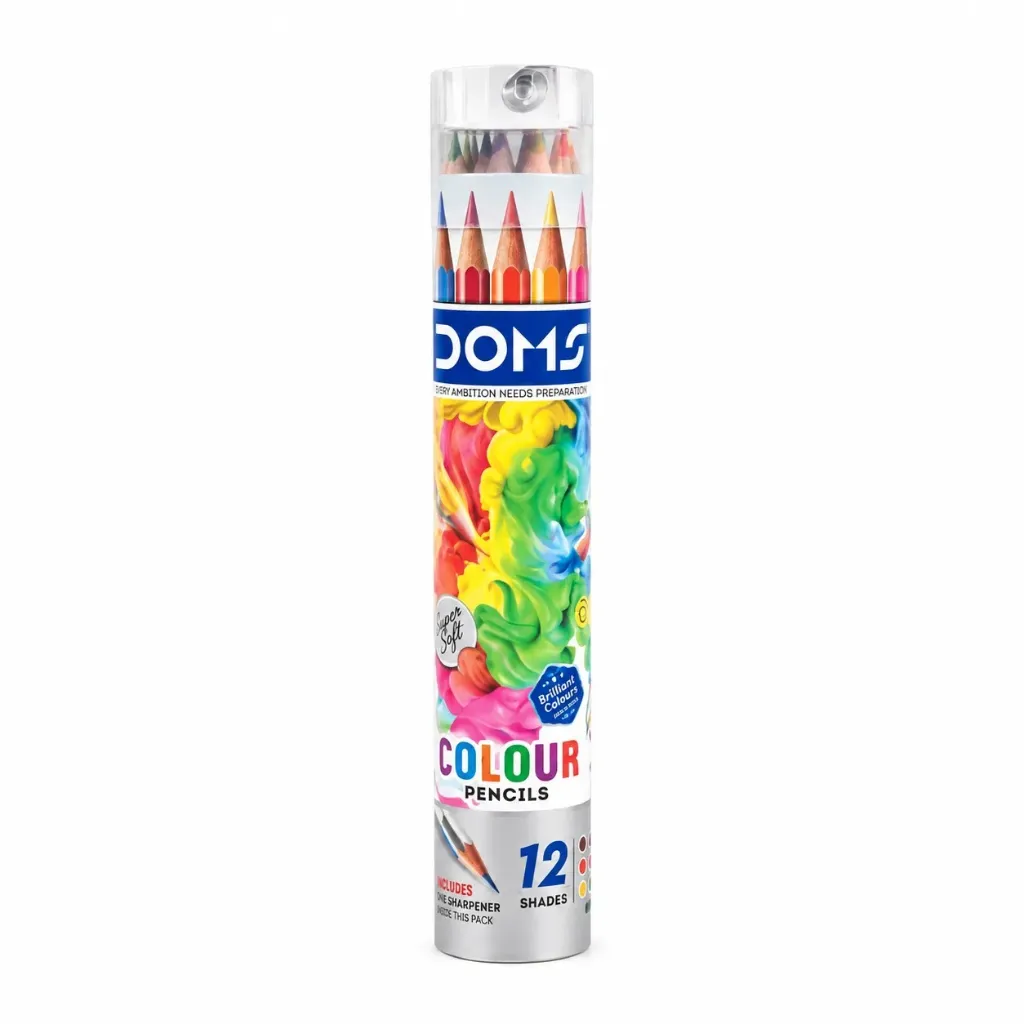 DOMS Colour Pencils Round Tin Set of 12 | Vibrant Shades for Drawing, Shading & School Art
