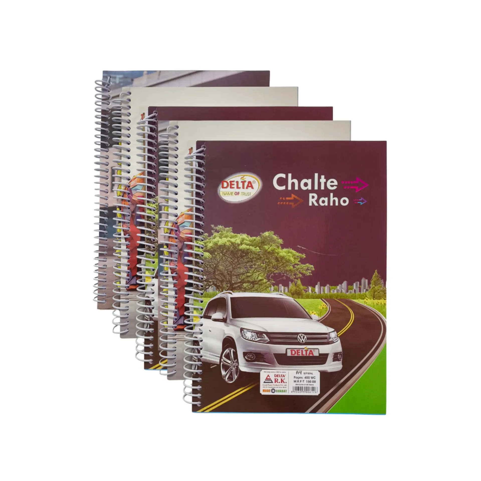 [GS867-5] Delta Spiral Notebook – Pack of 5 – 400 Unruled Pages Each Combo for Students & Creatives