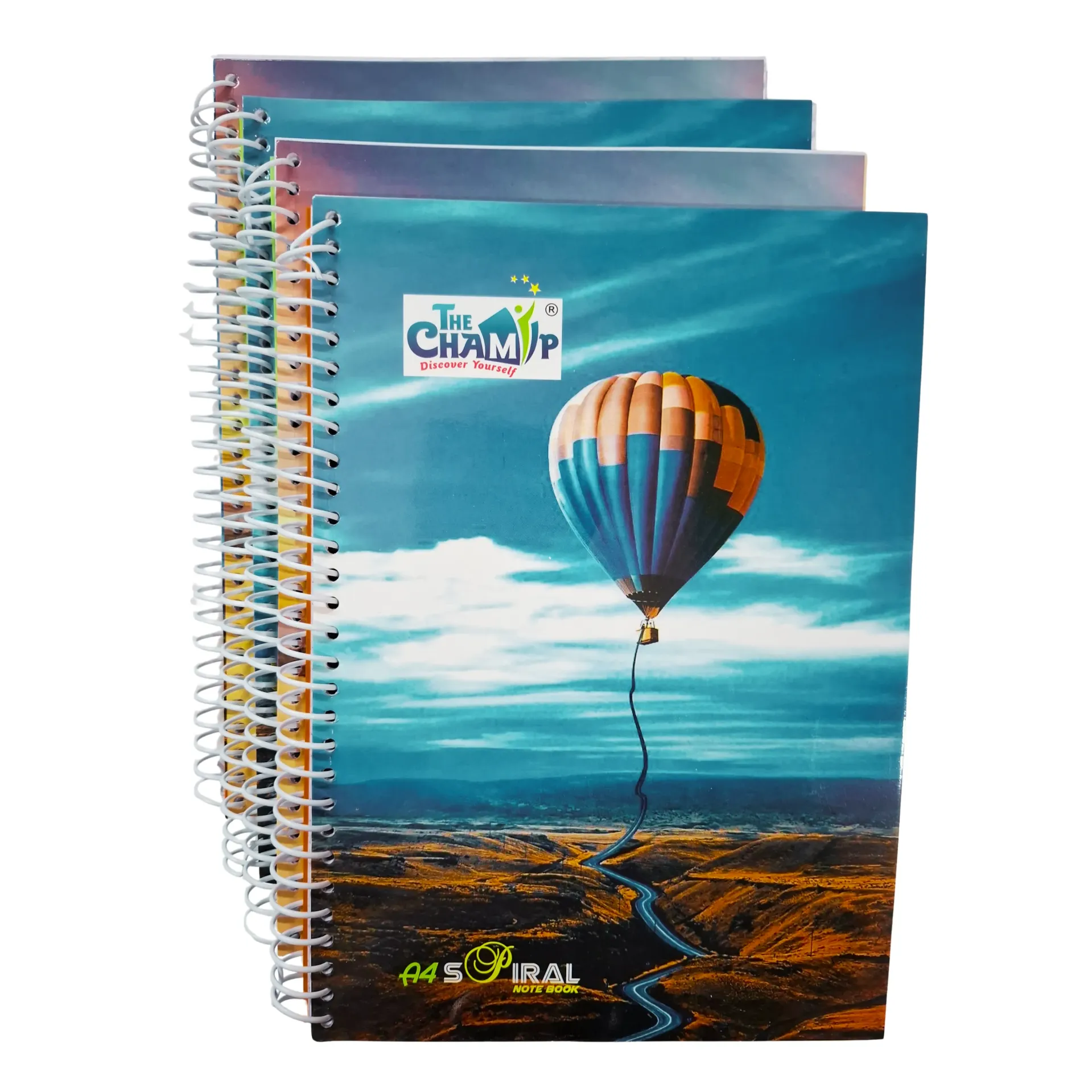 The Champ A4 Spiral Notebooks – Pack of 4 – 300 Ruled Pages Each Soft Cover for Students & Office Use
