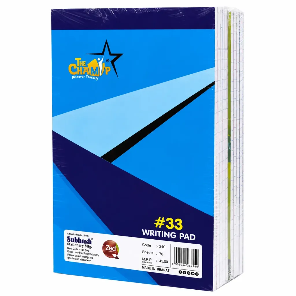 [SGSO-07] The Champ Writing Pad No. 33 Smooth Writing Pad for Notes, Office, School, College, Home & Business Use