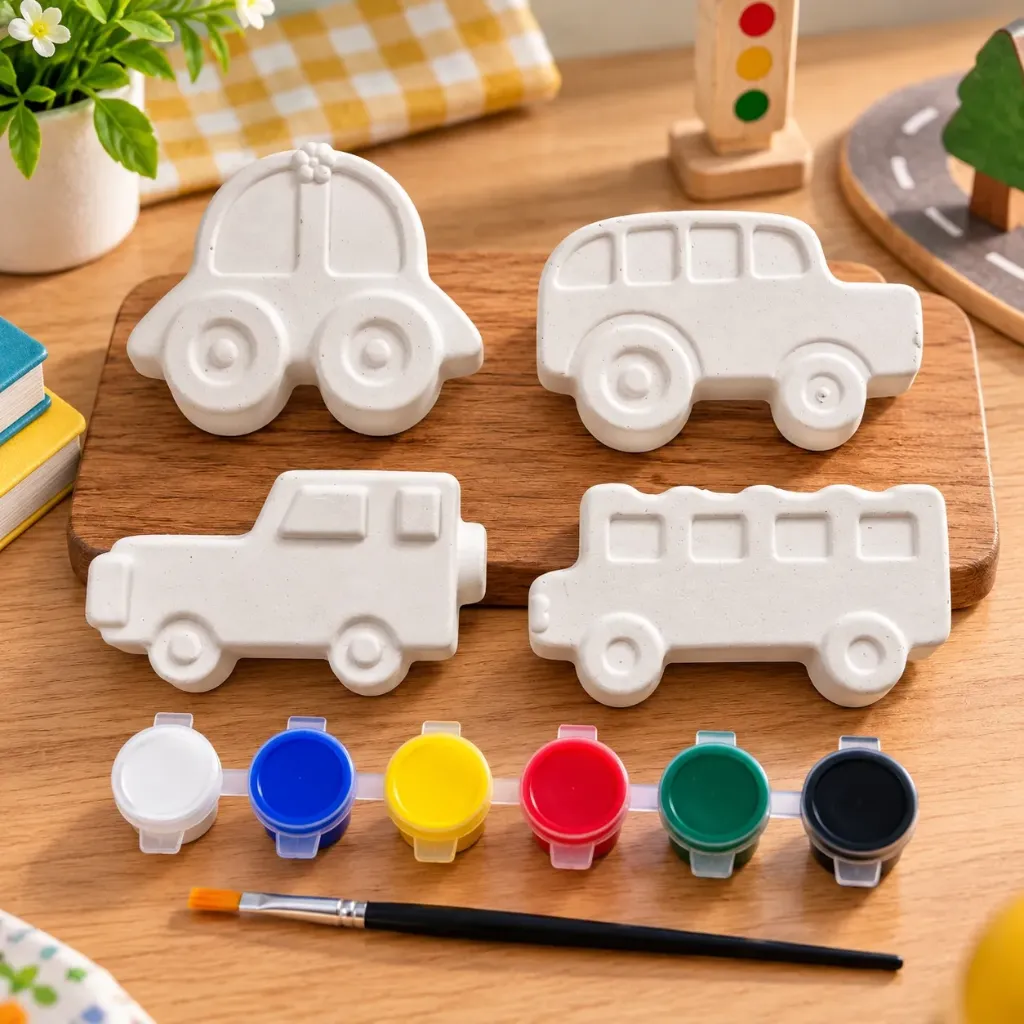 [DIYC3] DIY Vehicle Painting Kit for Kids | 4 Vehicle Figures with 6 Paint Colors & Brush | Creative Art & Craft Activity Set