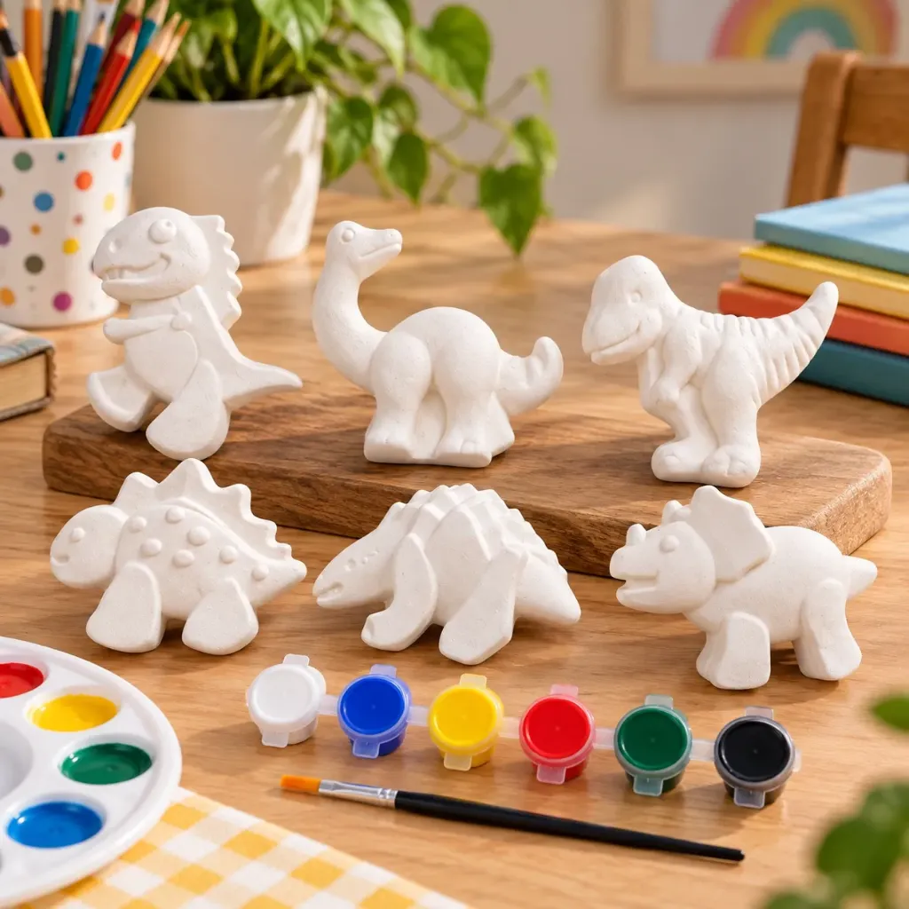 DIY Dinosaur Painting Kit for Kids | 6 Dinosaur Figures with 6 Paint Colors & Brush | Creative Art & Craft Activity Set (1)