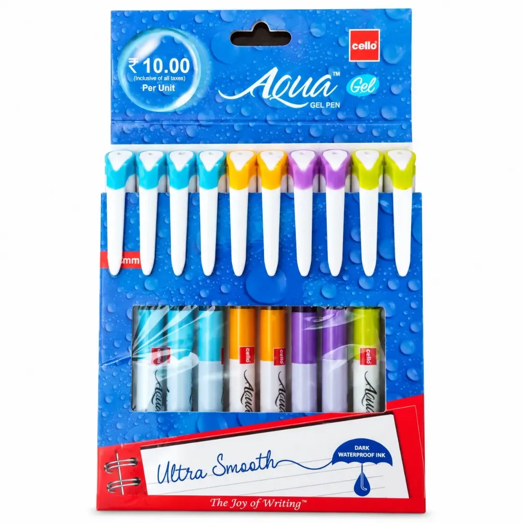 Cello Aqua Gel Pen Pack of 10 | Smooth Writing Gel Pens for School, Office & Everyday Use