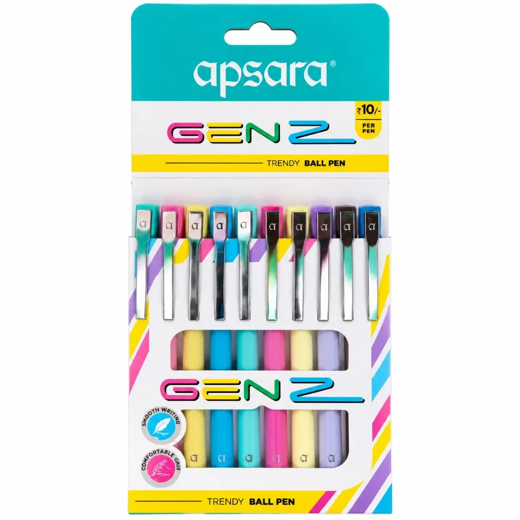 Apsara GEN Z Ball Pen Pack of 10 | Writing Pens for School, Office & Everyday Use