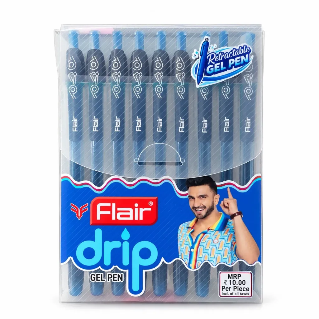 Flair Drip Gel Pen Pack of 10 | Smooth Writing Gel Pens for School, Office & Everyday Use