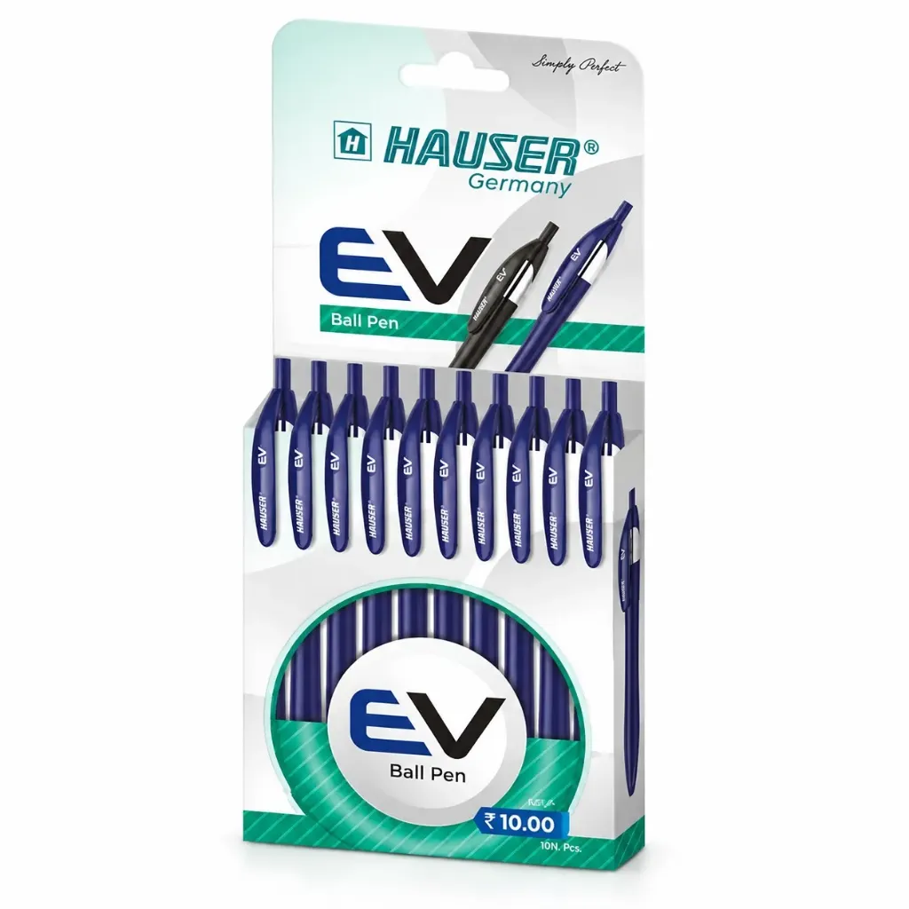 [GS895] Hauser EV Blue Ball Pen Pack of 10 | Smooth Writing Pen for School, Office & Everyday Use