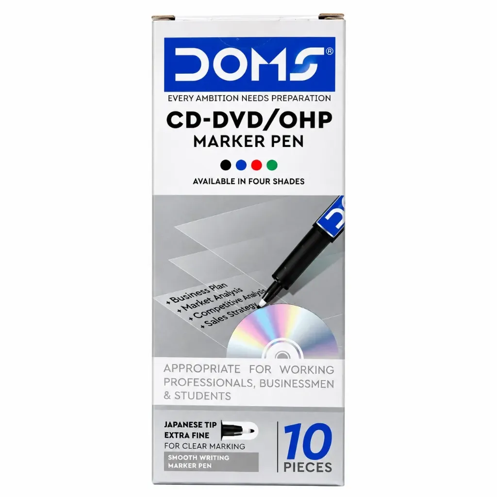 DOMS CD-DVD / OHP Marker Pen Pack of 10 | Marker Pens for CDs, DVDs, Transparencies & Office Use