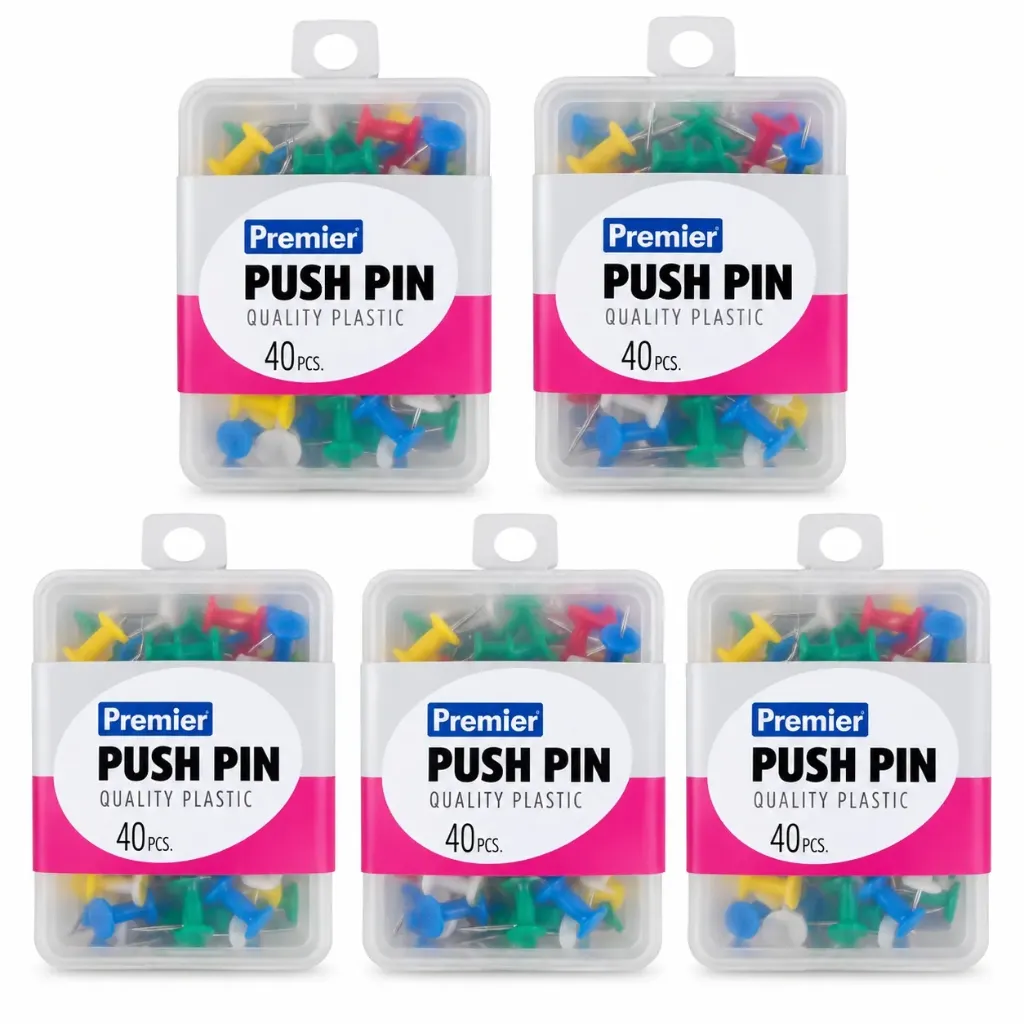 Premier Push Pins Pack of 5 Boxes | 200 Notice Board Pins for Office, School & Home